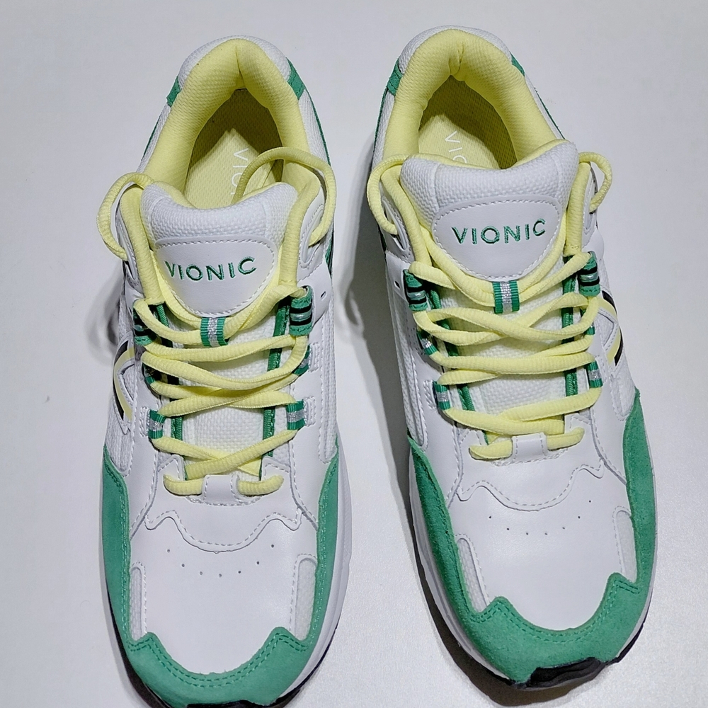 Vionic White Mint Green Yellow Lace-Up Sneakers